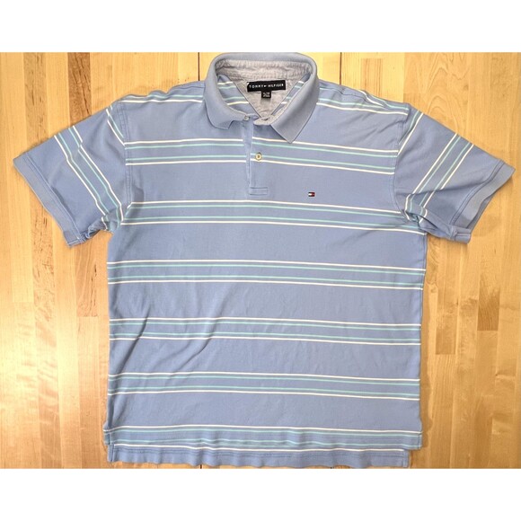 Tommy Hilfiger Polo Shirt XL Blue Stripe - Picture 1 of 8